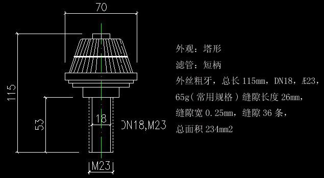单水反冲洗和重力式、压力式滤罐滤头分为长柄滤头、中柄滤头、短柄滤头两种。材料采用进口ABS工程塑料制造,承压强度高, 踩碰不碎,在滤头结构中强化螺纹,增设橡胶垫圈,联接牢固,永不脱落。滤头滤帽底座设计增强底缝,使与滤板间无死水区、不积泥。长柄滤头应用于滤池气水反冲洗配水系统;短柄滤头应用于滤池单水反冲洗和重力式、压力式滤罐及离子交换滤床等配水过滤系统。 但是由于传统滤池工艺陈旧,耗能耗水量大、反冲成本高、效果差,因此当今滤池设计已普通采用小阻力配水系统的滤头、滤板气水反冲洗或滤头板单水反冲洗工艺。经全国多